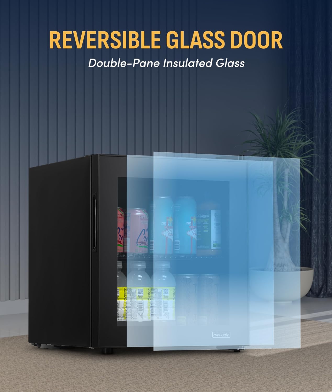 NewAir 60 Can Beverage Refrigerator | Compact Freestanding Mini Fridge for Bedroom, Dorm, Office or Gaming Room | Glass Door, Adjustable Shelf & Quiet Cooling | Black