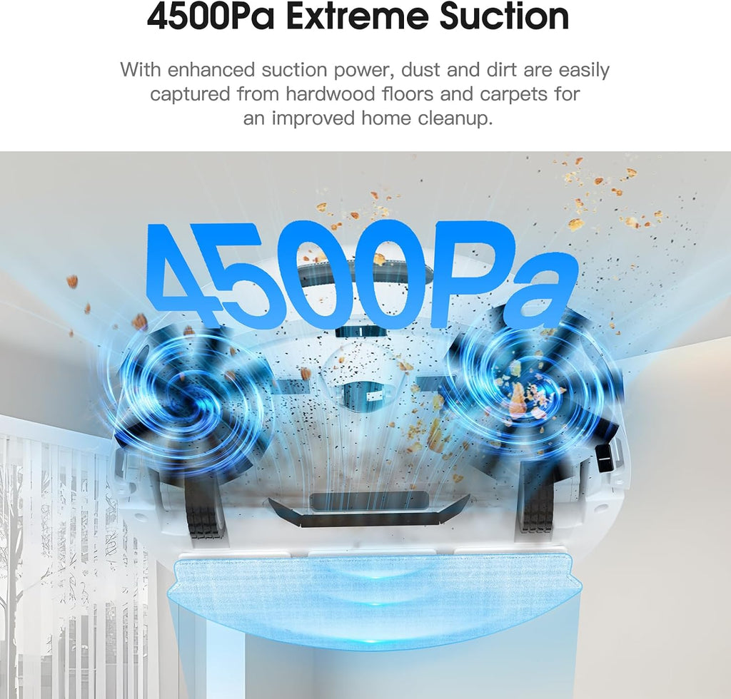 VIPSUN Robot Vacuum and Mop Cleaner with 4500Pa Suction, Advanced 3D Obstacle Avoidance, Next-Generation Smart APP & Voice Control Robotic Vacuum, Automatic Aspirdora for Pet Hair, Home Hard Floor