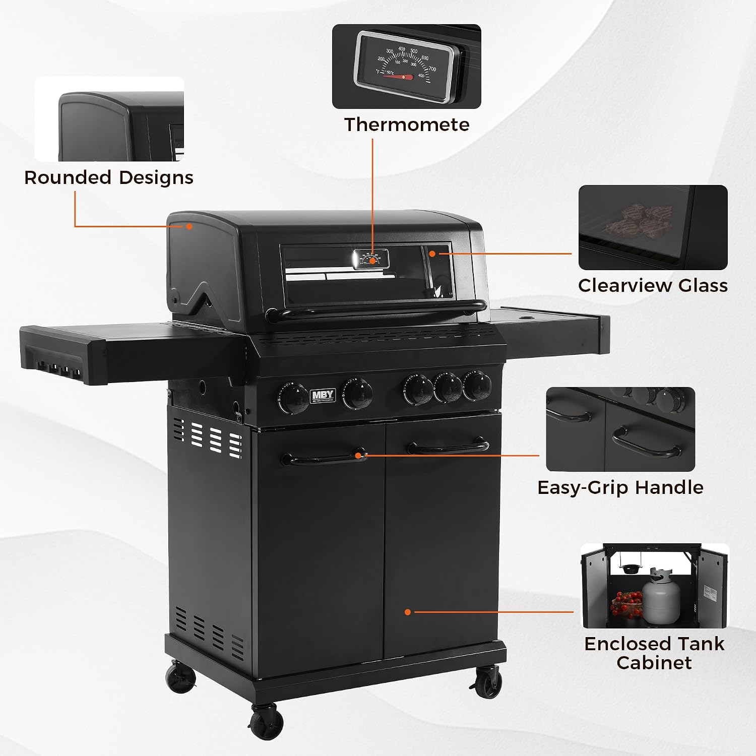 4 Burner Propane Gas Grill with 1 Side Burner, 50,000 BTU Outdoor BBQ Grill, Heavy-Duty Steel Construction, Cast Iron Cooking Grates & Griddle, Backyard Patio Barbecue