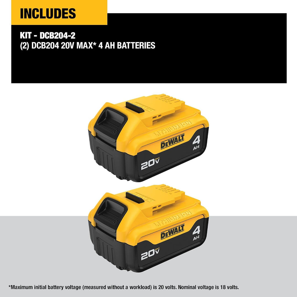 DEWALT 20V MAX* XR Battery, 4.0-Ah, 2-Pack (DCB204-2), Black