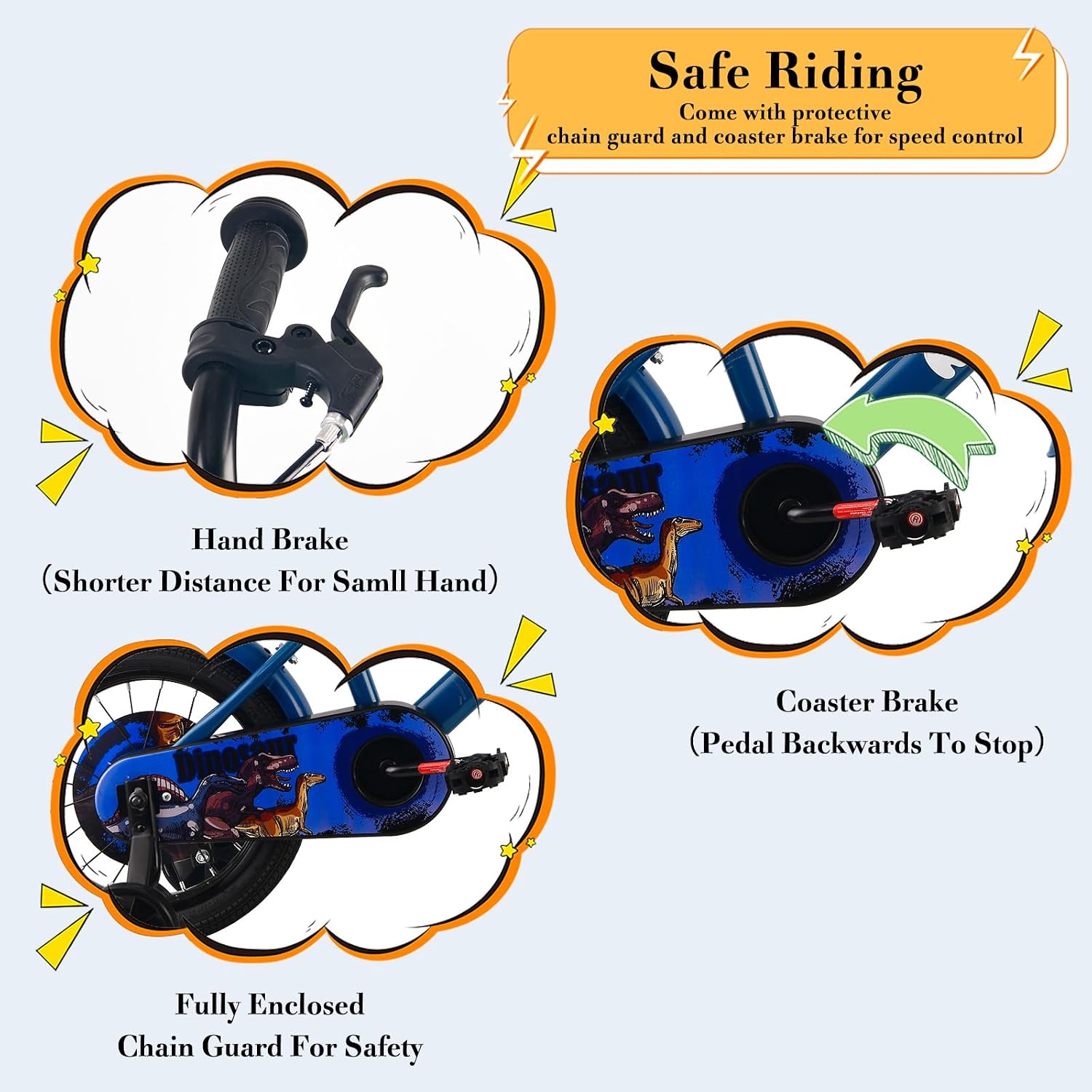 RULLY Dinosaur Kids Bike for Ages 2-7 Years Old Boys, 12 14 16 Inch BMX Style Kid's Bikes with Training Wheels, Children Bicycle for Kids and Toddler, Multiple Colors