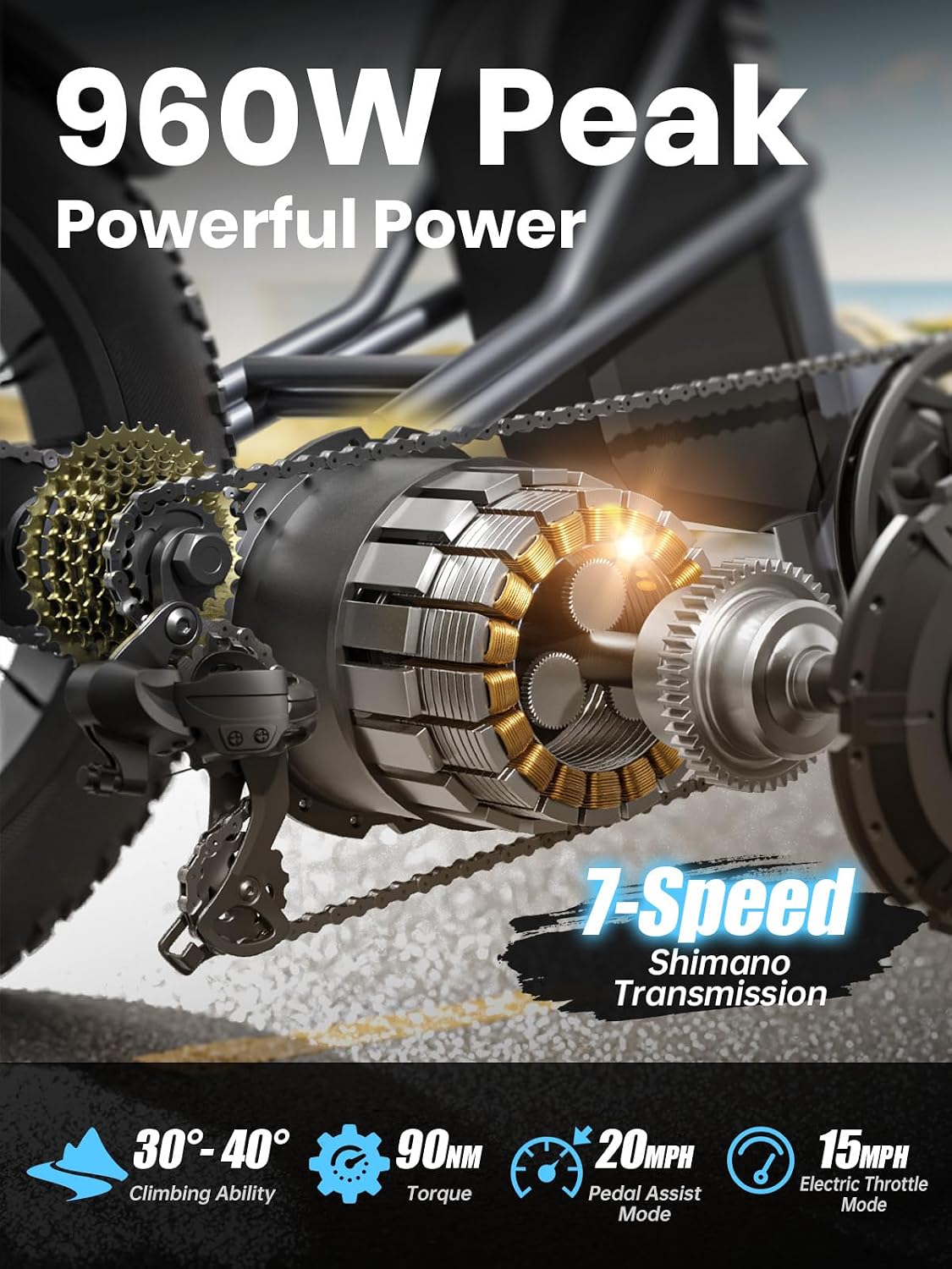PUCKIPUPPY Electric Tricycle for Adult with 960W Peak Motor, 60 Miles Range Pickup Class Trike, 500 Lbs Load Electric Trike with Rear Differential and 20' Fat Tires, 48V 17.4AH Cell Battery, Husky