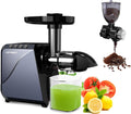 Cold Press Juicer Extractor Fruit Vegetable, Electric Coffee Grinder Burr Fine Coarse Grind for Beans Nuts, Celery Beet Carrot Wheatgrass Ginger Slow Juicer Machines Quiet BPA Free Easy To Clean