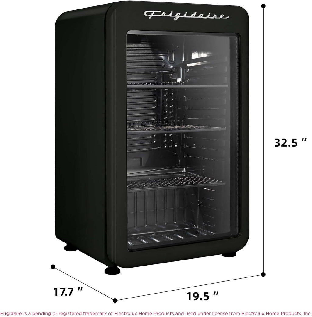 Frigidaire Retro Compact Refrigerator with Glass Door, 3.2 cu ft Countertop Fridge, Rounded Corners, Premium, for Office, Bedroom, Dorm Room, Cabin