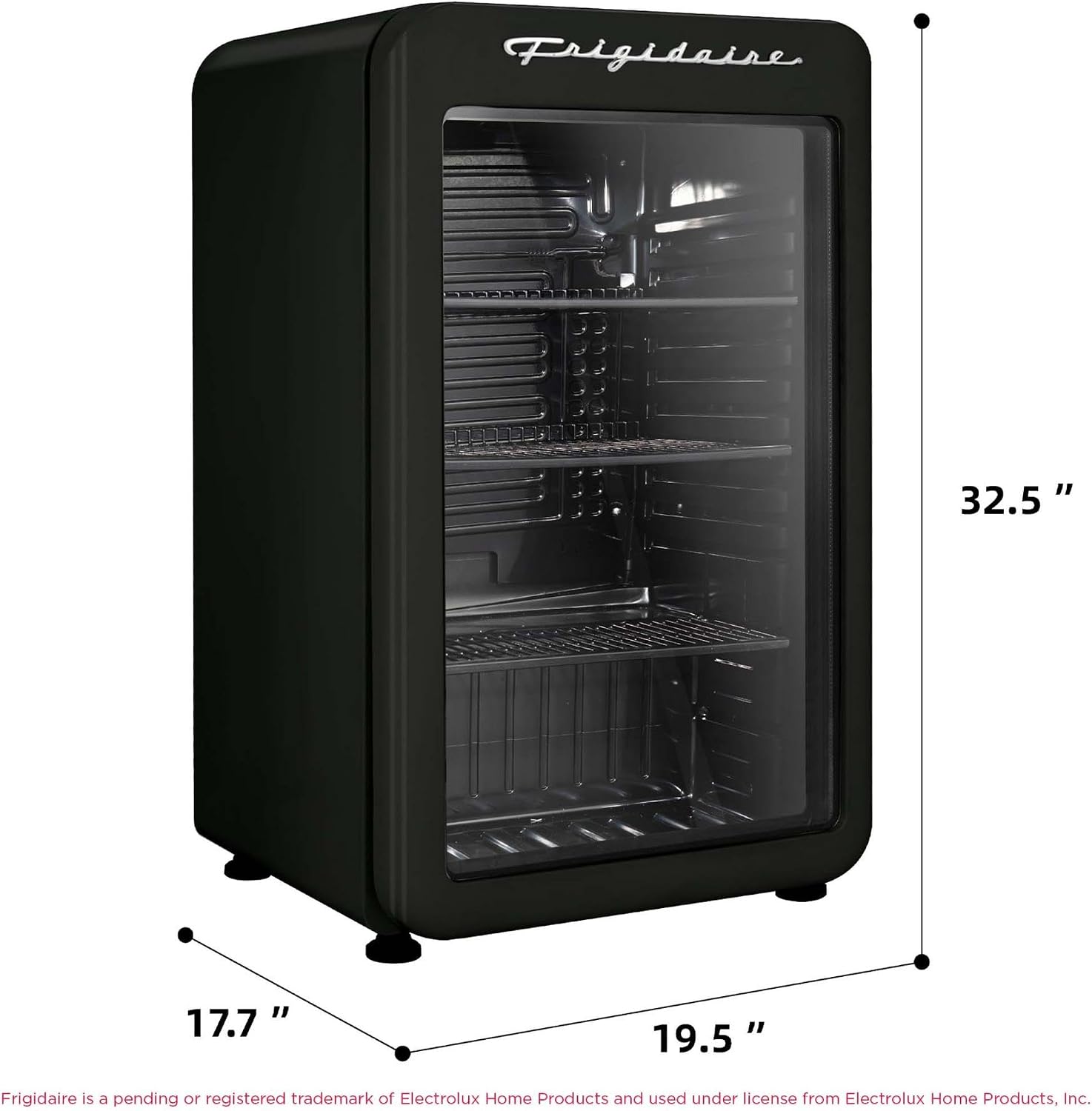Frigidaire Retro Compact Refrigerator with Glass Door, 3.2 cu ft Countertop Fridge, Rounded Corners, Premium, for Office, Bedroom, Dorm Room, Cabin