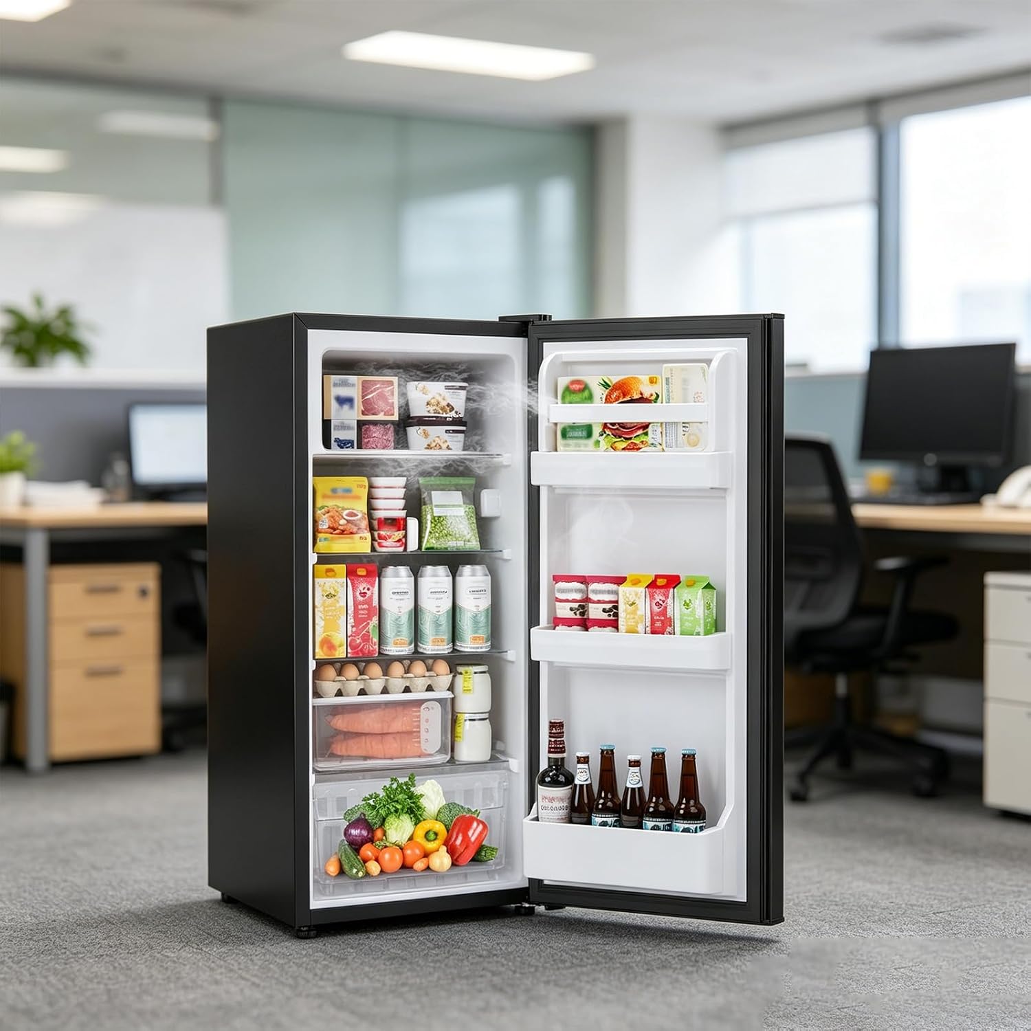 4.5 Cu.Ft Mini Fridge with Freezer, 2 Door Compact Refrigerator, Small Fridge with Adjustable Thermostat Energy Ultra Quiet, Mini Fridge Removable Glass Shelves for Bedroom Office Dorm-Satin Black