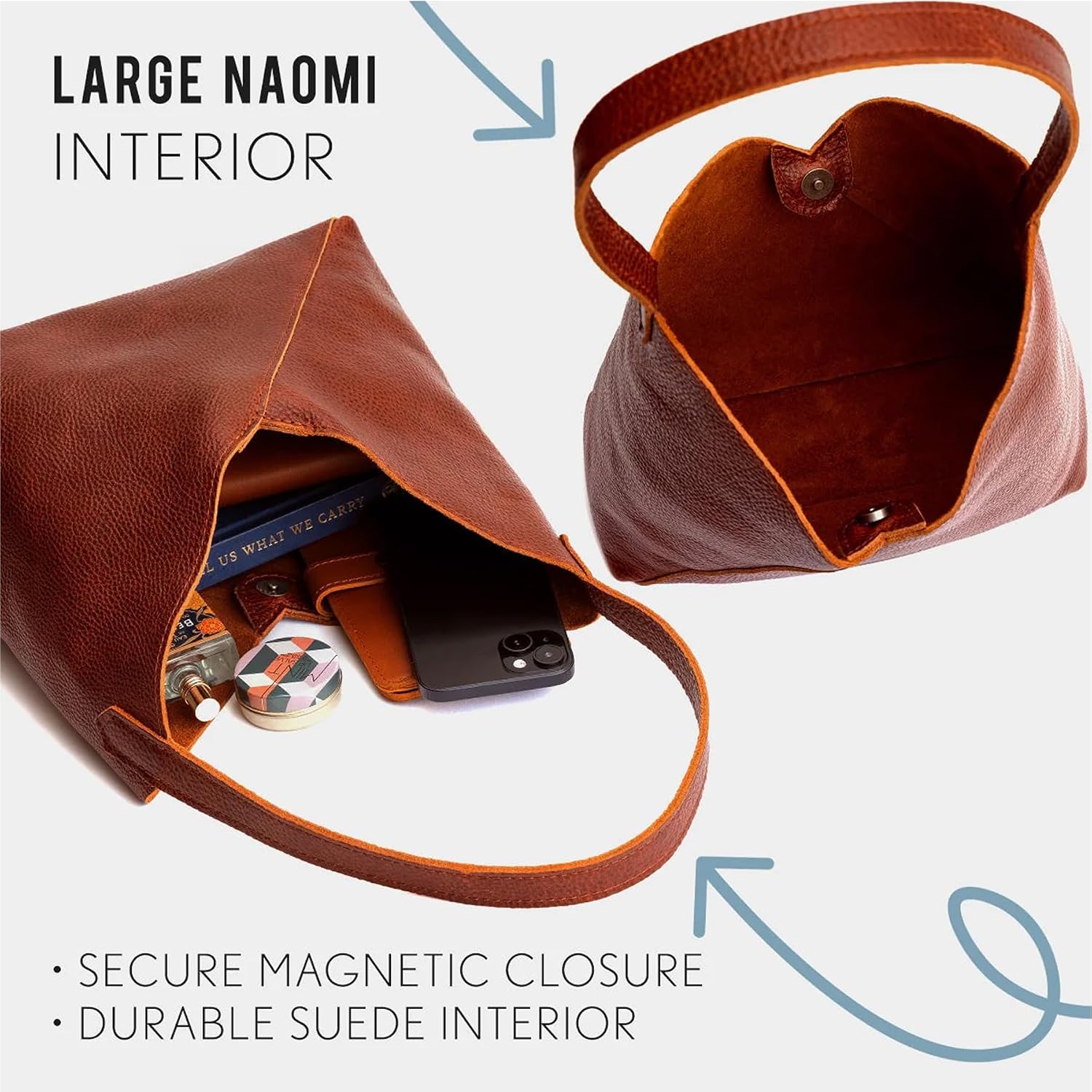 Portland Leather Goods Naomi Shoulder Bag – Handmade Slouchy Bag with Adjustable Crossbody Strap & Secure Magnetic Closure