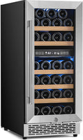 Antarctic Star Wine Fridge 15 Inch Wine Cooler Refrigerator,27 Bottles Dual Zone Freestanding or Bulit-in Wine Cooler Fridge with Stainless Steel Double-Layer Tempered Glass Door,3.1cu.ft