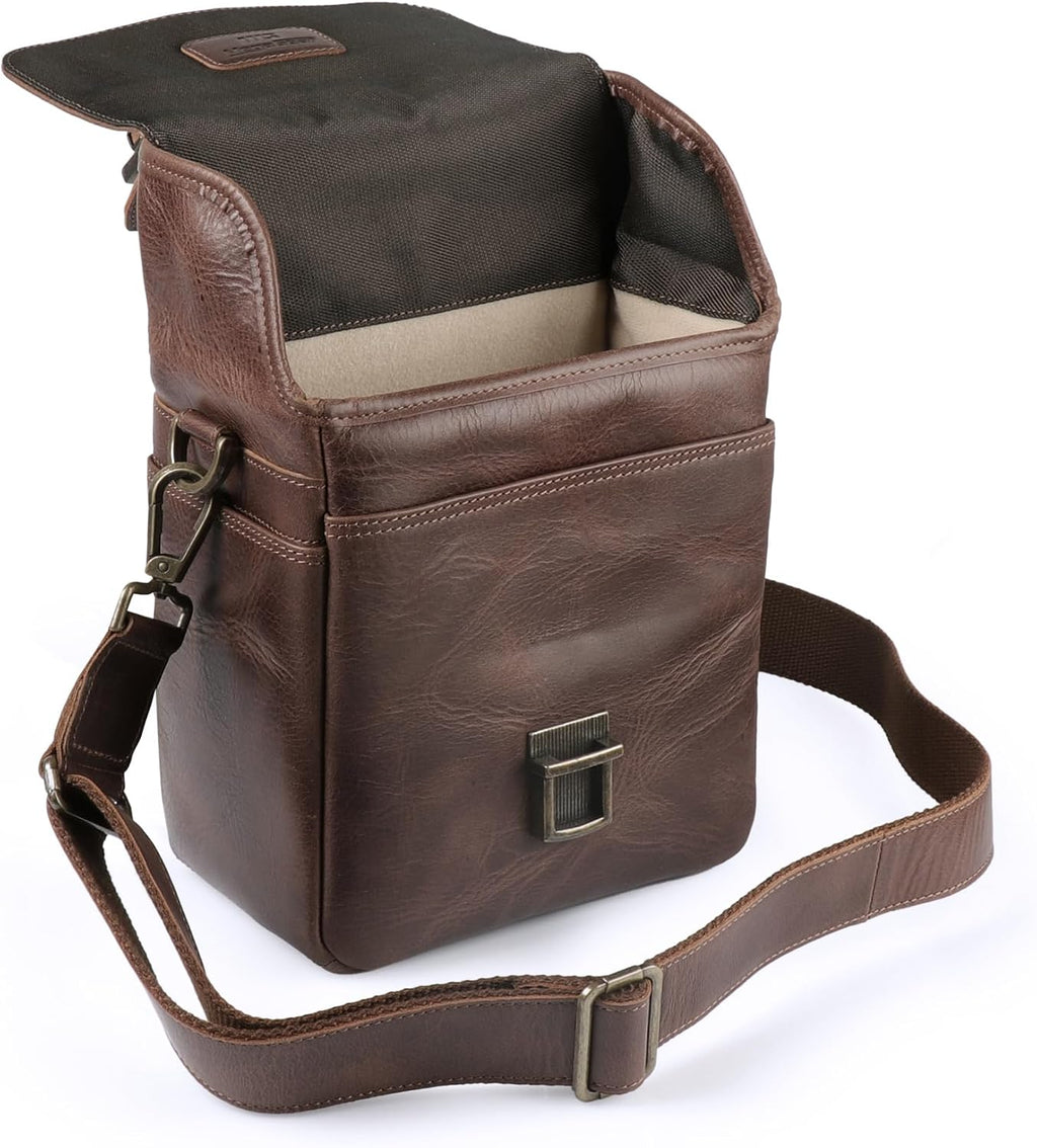 MegaGear Genuine Leather Camera Messenger Bag Mirrorless Portable electronic device cover