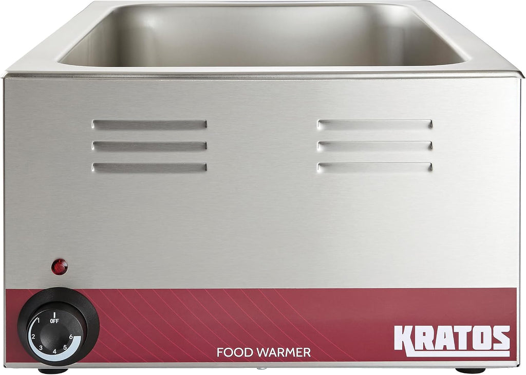 Kratos Commercial Electric Countertop Food Warmer and Cooker with Two Half Size Hotel Pans and Slotted Lids, 120V, 1200 Watts, Stainless Steel Portable Food Warmer with Pans