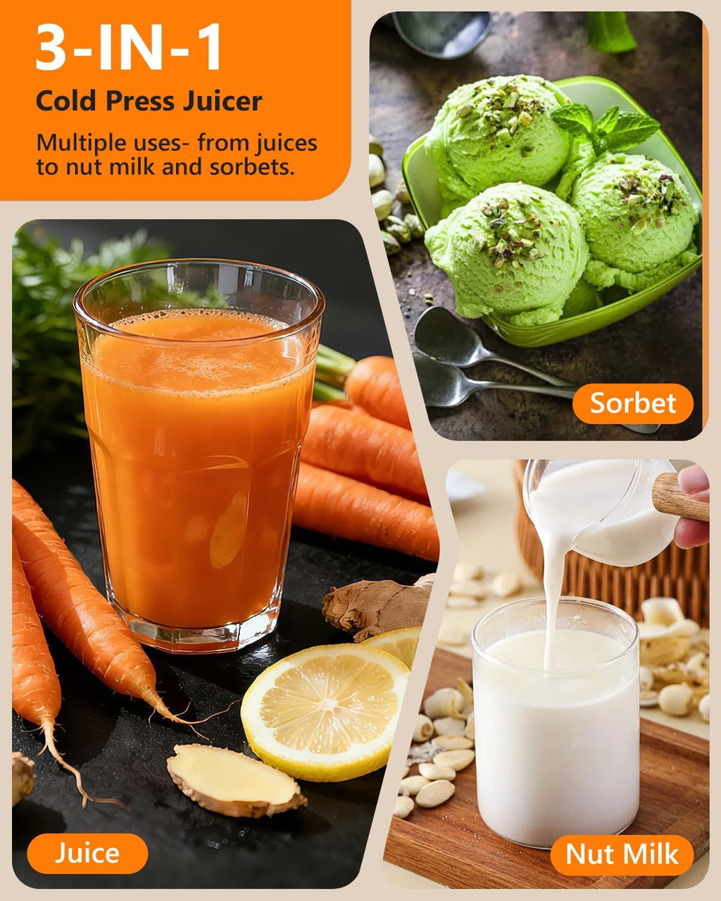 2026 LUFVEBUT Slow Cold Press Juicer with Reverse Function, Masticating Juicer Machines or Soft & Hard Vegetable Fruit High Juice Yield, Easy to Clean 250W High Power BPA-Free Dishwasher Safe