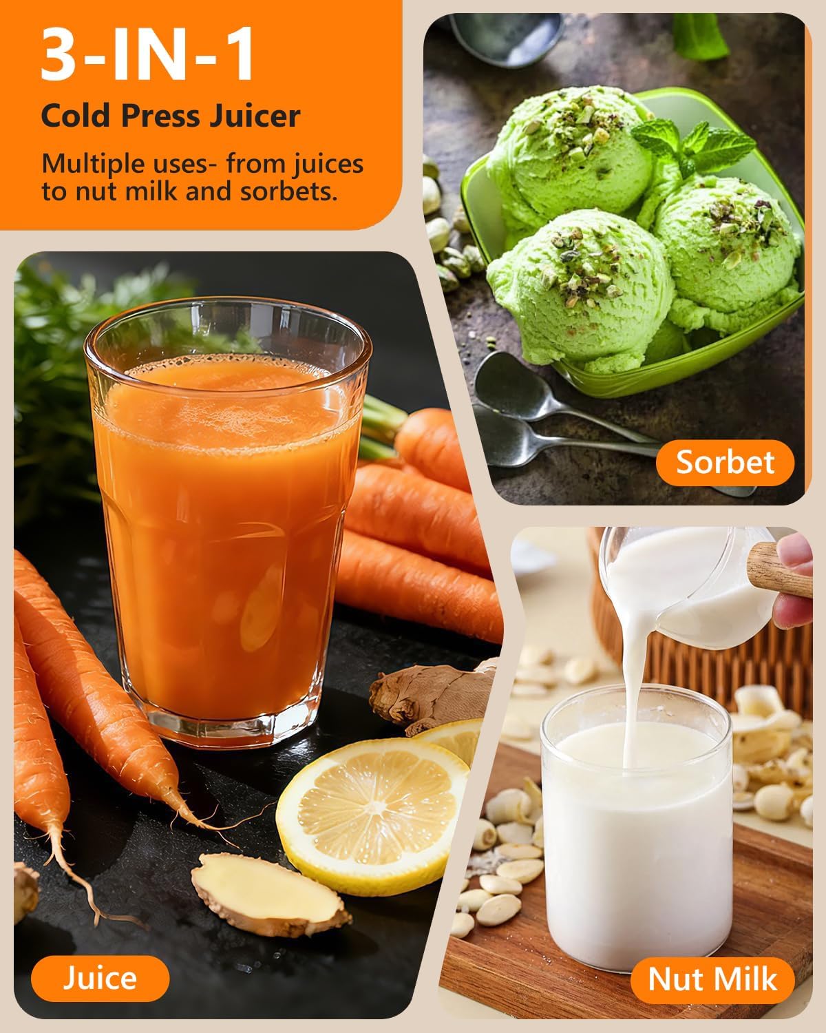 2026 LUFVEBUT Slow Cold Press Juicer with Reverse Function, Masticating Juicer Machines or Soft & Hard Vegetable Fruit High Juice Yield, Easy to Clean 250W High Power BPA-Free Dishwasher Safe
