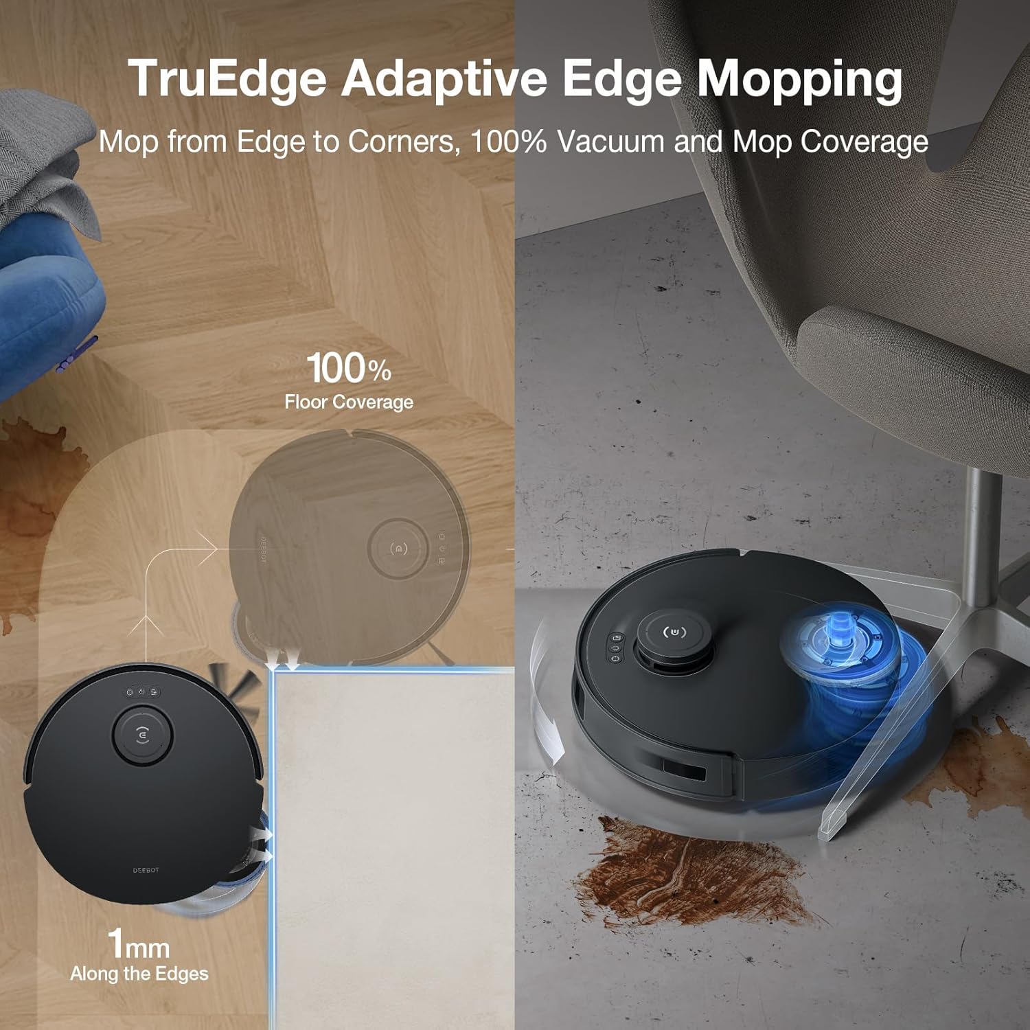 ECOVACS DEEBOT T30S AI Robot Vacuum and Mop, 11000Pa, TruEdge Adaptive Edge Mopping, ZeroTangle Technology, AI Obstacle Avoidance and Instant Re-Mop, Hot Water Washing, Self-Emptying & Refilling