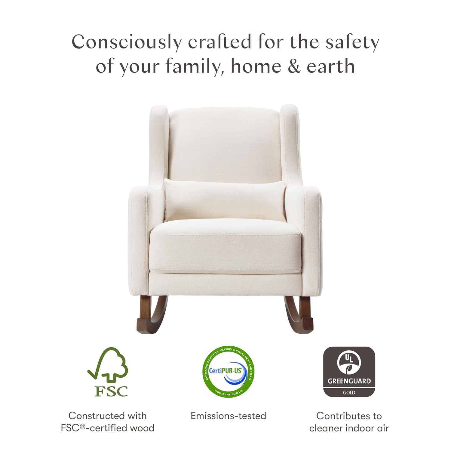 Babyletto Kai Rocker in Performance Natural Eco-Twill, Water Repellent & Stain Resistant, Greenguard Gold and CertiPUR-US Certified