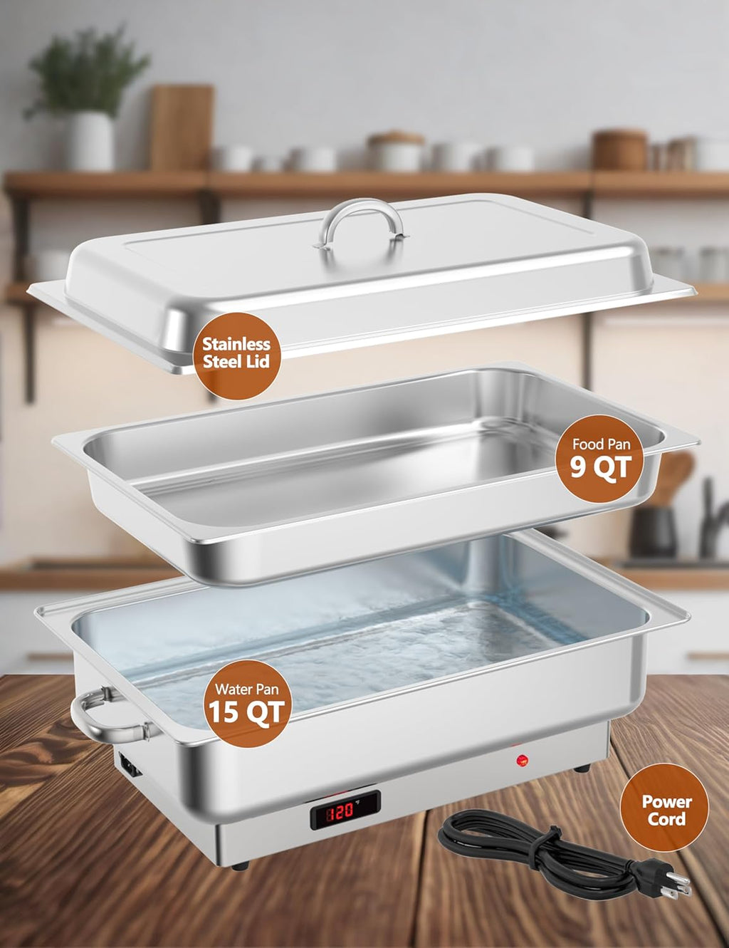 GarveeHome 2 Pack Electric Chafing Dish Buffet Set 9 QT Buffet Servers and Warmers Digital Display Temperature Warming Tray Stainless Steel Food Warmer for Parties Weddings Caterings
