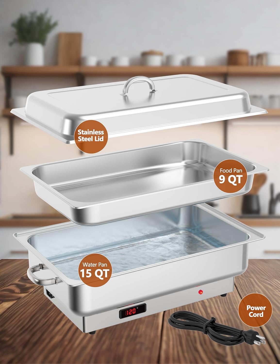 GarveeHome 2 Pack Electric Chafing Dish Buffet Set 9 QT Buffet Servers and Warmers Digital Display Temperature Warming Tray Stainless Steel Food Warmer for Parties Weddings Caterings