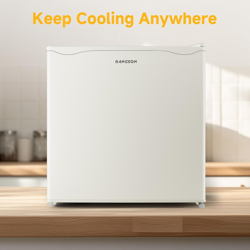 BANGSON 1.7 Cu.Ft Mini Fridge with Freezer, Compact Single Door Refrigerator - Energy Saving, Low Noise - Perfect for Office, Apartment, Dorm, Bedroom,Cream White