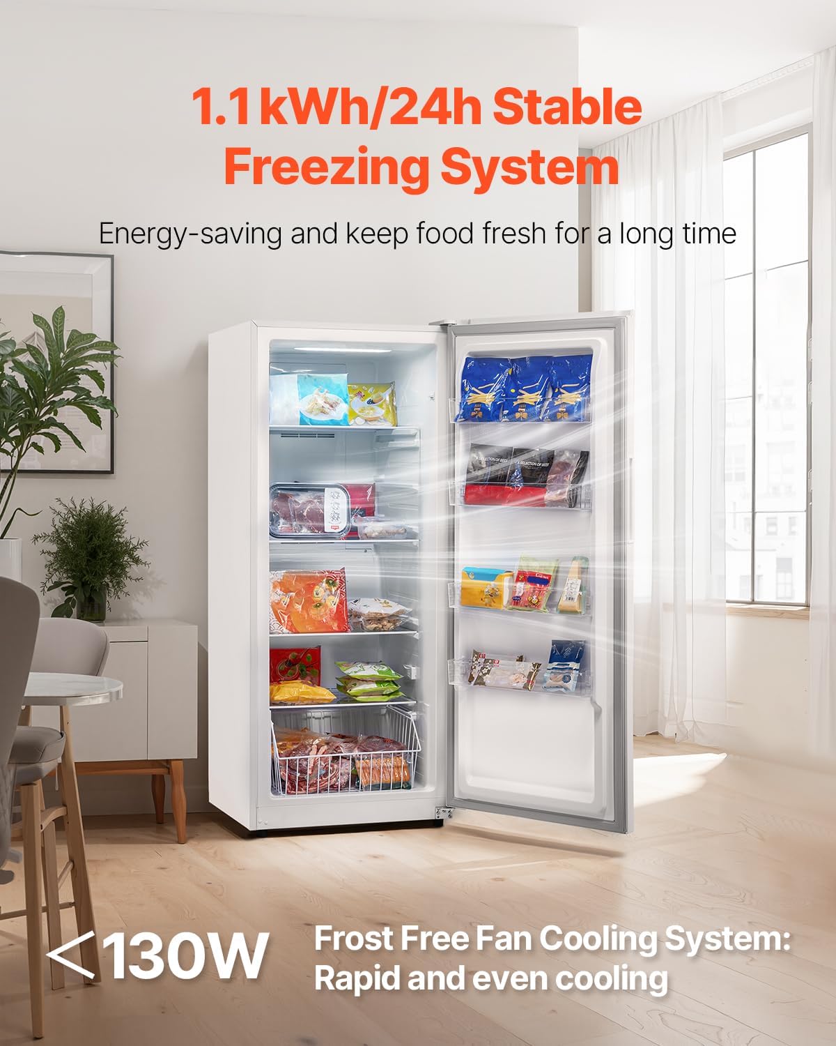 VEVOR Convertible Freezer/Refrigerator, 17 Cu.Ft Frost Free Upright Freezer with Temp Control Panel, Door Open too Long Alarm, Adjustable Shelves and LED, Standing Fridge for Kitchen, Office, Garage