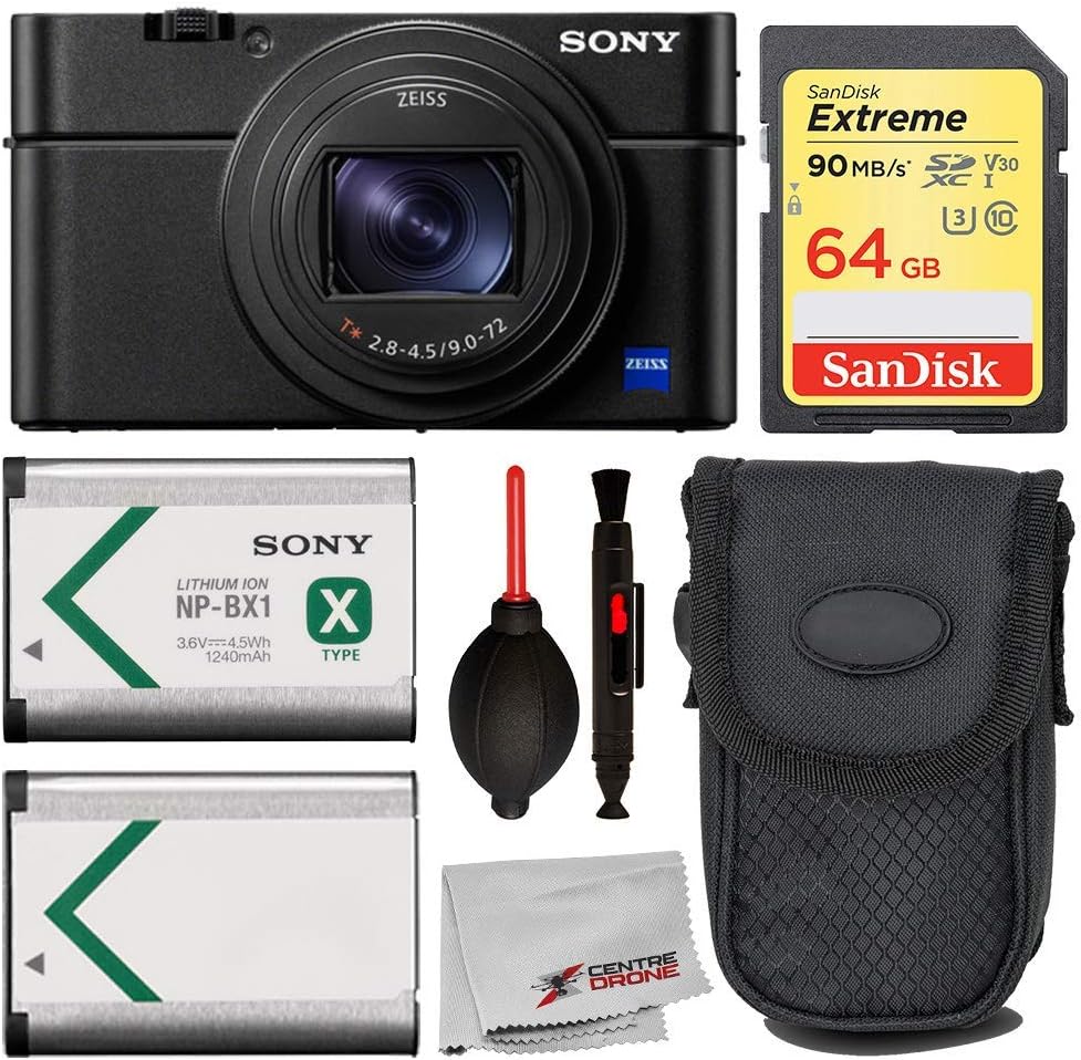 Sony Cyber-Shot DSC-RX100 VII Digital Camera with Essential Bundle; Includes: SanDisk Extreme 64GB Memory Card, Spare NP-BX1/M8 Rechargeable Lithium-Ion Battery Pack, and More (Renewed)