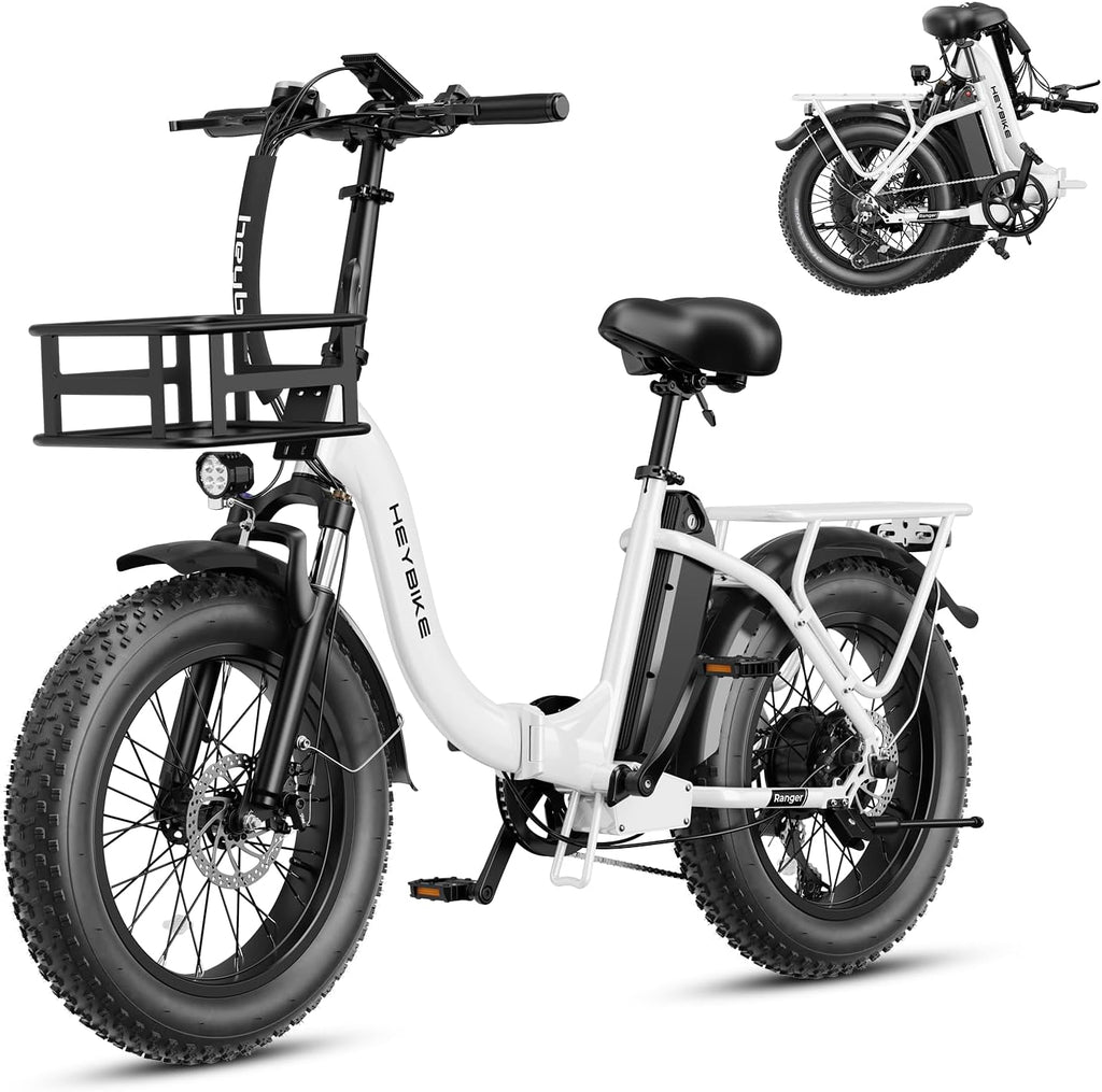 Heybike Ranger 2.0 Foldable Electric Bike for Adults, 20'*4 Fat Tire Ebike with 1400W Peak Motor, 28 MPH Max Speed, 600Wh Removable Battery, Up to 65 Miles Range, Front Suspension Step-Thru E Bike