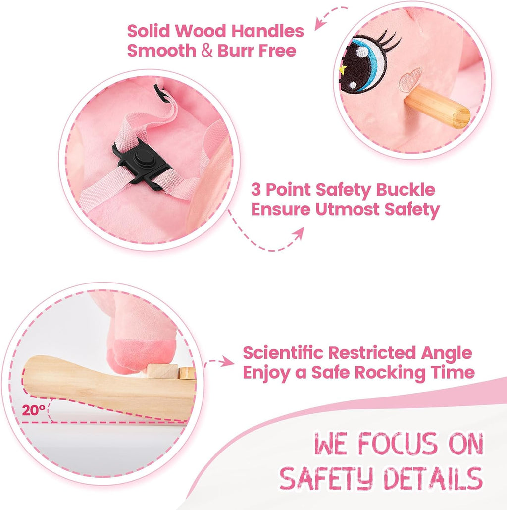 FUNLIO Unicorn Baby Rocking Horse, Pink Fairy Unicorn Rocking Horse for Toddlers 6 Months to 3 Years, Stuffed Ride-on Animal Rocker, Easy to Assemble, CPC & CE Certified