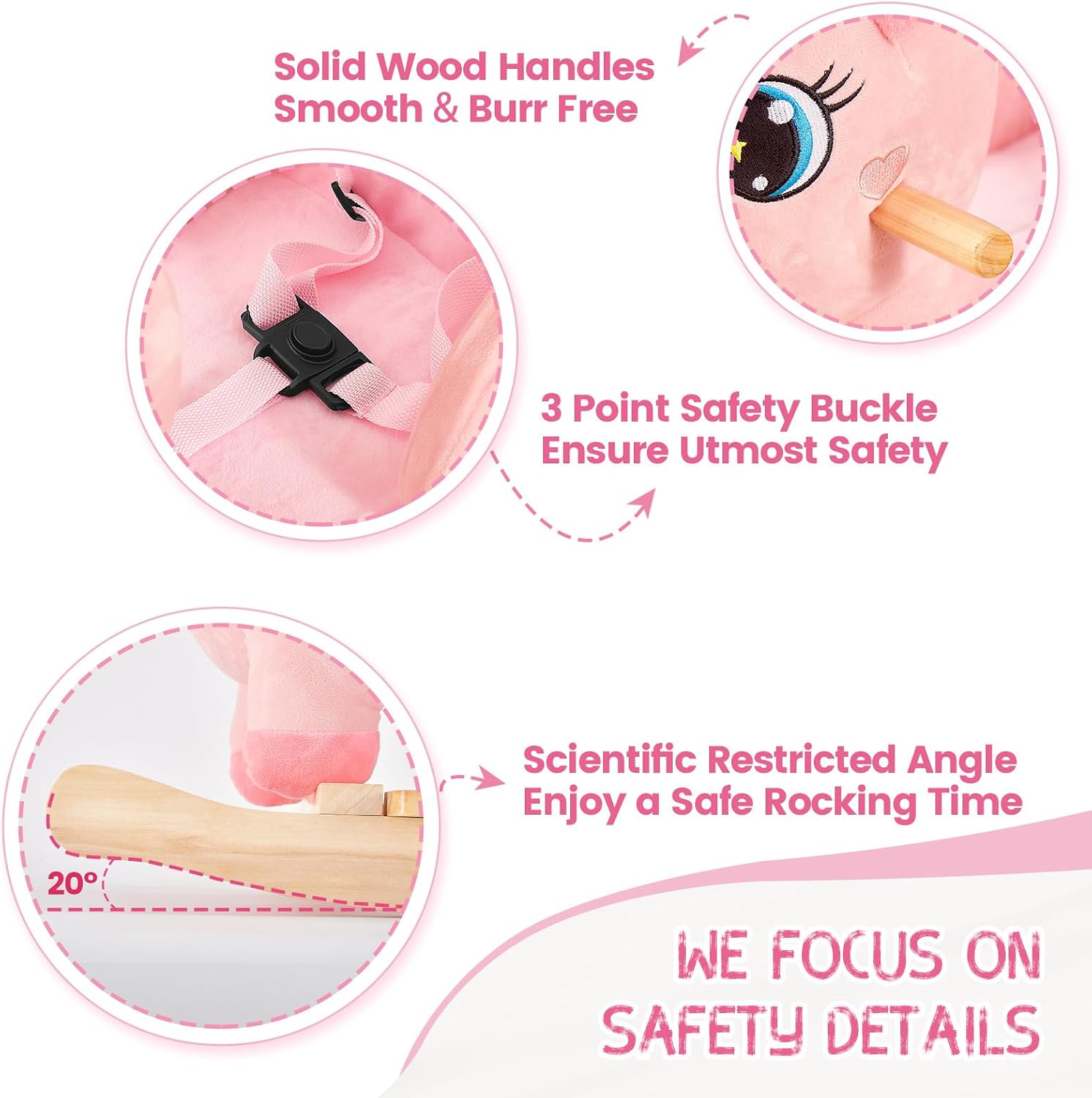 FUNLIO Unicorn Baby Rocking Horse, Pink Fairy Unicorn Rocking Horse for Toddlers 6 Months to 3 Years, Stuffed Ride-on Animal Rocker, Easy to Assemble, CPC & CE Certified