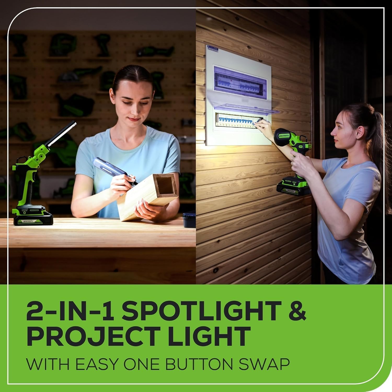 Greenworks 24V Cordless Impact Driver & 2-in-1 Work Light Kit with 2x 2Ah Batteries & Charger – Brushless, Lightweight for DIY, Home Repairs & Outdoor Use