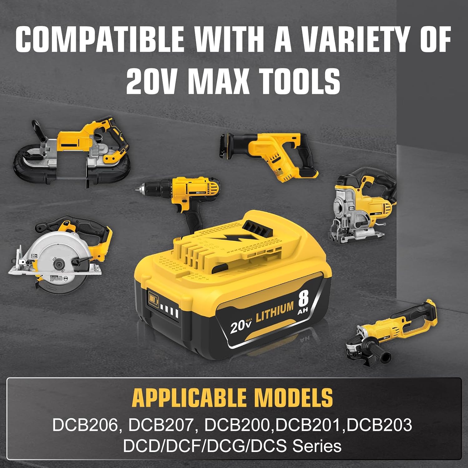 6-Pack Replacement for Dewalt 20V 8.0Ah Lithium-Ion Battery High Capacity 8,000mAh Replacement for DCB200/DCB201/DCB203/DCB206 Battery Compatible with Dewalt 20V Max Tools