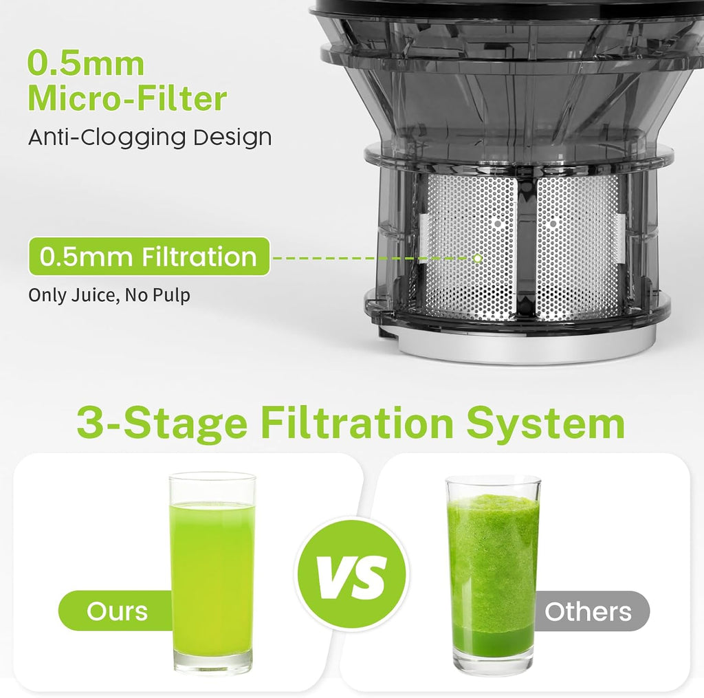 Kndko Juicer Machines with 5.4' Large Feed Chute, Cold Press Juicer for Whole Vegetables and Fruits, Stainless Steel Slow Masticating Juicer Easy to Clean, Self Feeding, High Juice Yield