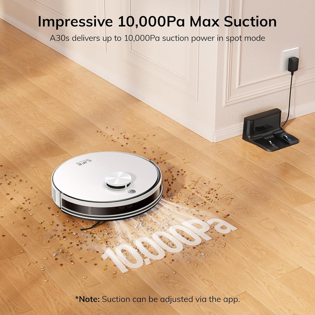 ILIFE A30s Robot Vacuum, 10000Pa Max Suction Robotic Vacuum Cleaner with LiDAR Navigation, Home Mapping, No-Go Zone, 150 Mins, 2.4G WiFi/App/Alexa/Remote Control, for Hard Floor Carpet and Pet Hair