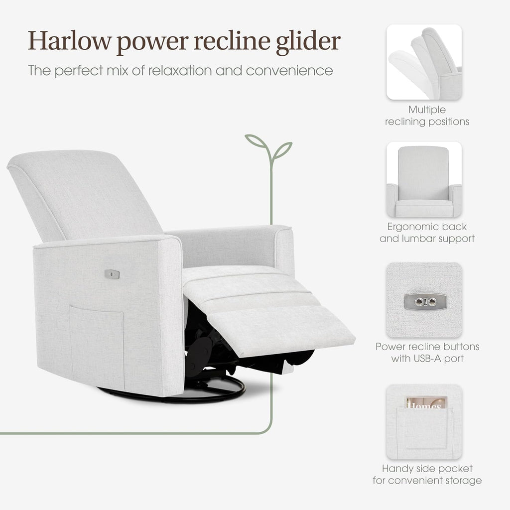 Evolur Harlow Upholstered Power Glider Recliner with USB Charging – Rocking & 275° Swivel with Smooth Glide – Greenguard Gold & FSC Certified – Modern Nursery and Living Room Chair in Fog
