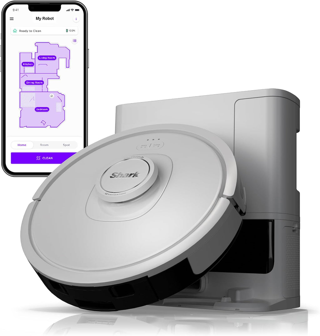 Shark IQ Robot Vacuum with Bagless Self-Empty 60 Day Capacity Base, Multi-Surface Cleaning, Powerful Suction, Pet Hair Pickup, for Carpets & Hardfloors, Home Mapping, White, RV2302AE