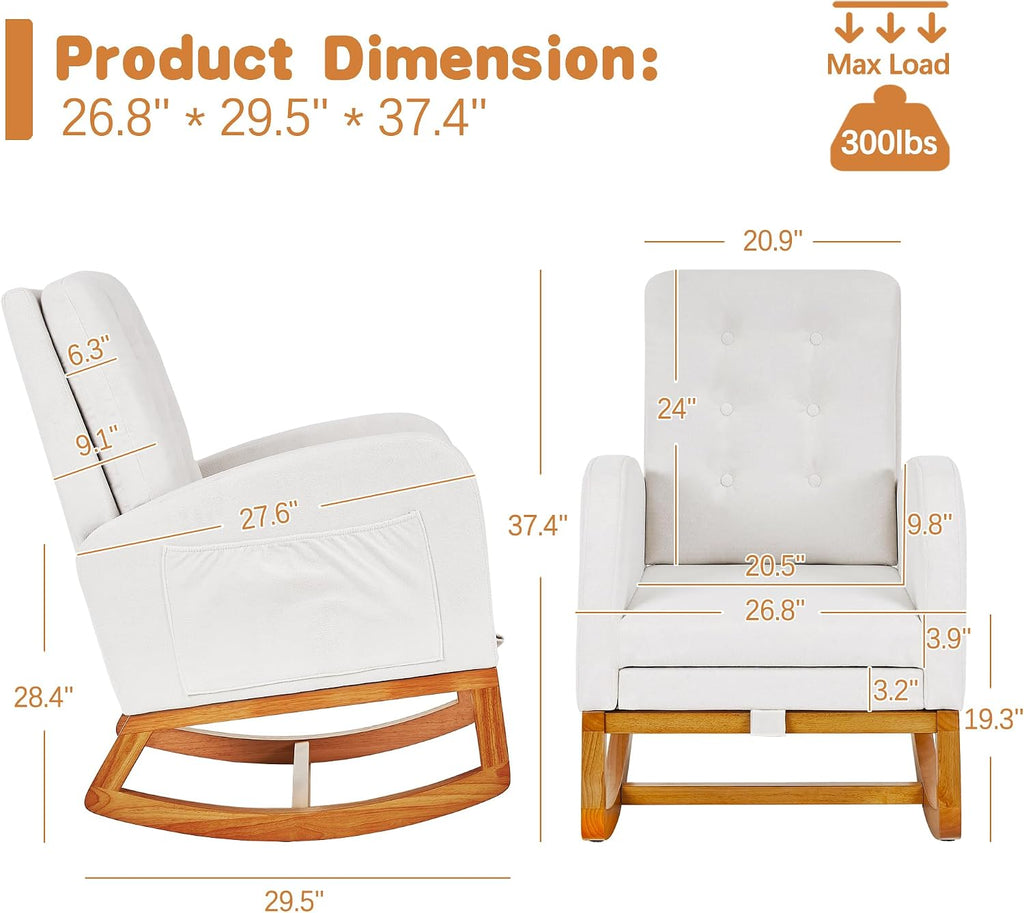 VECELO Rocking Chair Nursery, Modern Sherpa Glider Rocker Accent Arm Chair with High Back and Side Pocket, Cozy Rocking Armchair for LivingRoom, Bedroom, White