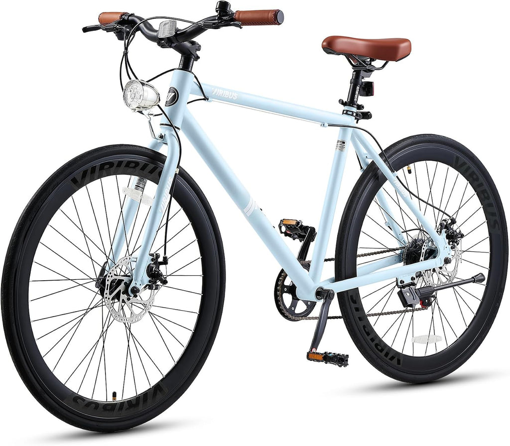 VIRIBUS Hybrid Bikes, 28 inch Mens Hybrid Bicycle 7 Speed with Lightweight Aluminum Frame & Disc Brakes, 700C Retro Vintage Adult Bike for Tall Men & City Commuters 85% Pre-Assembled