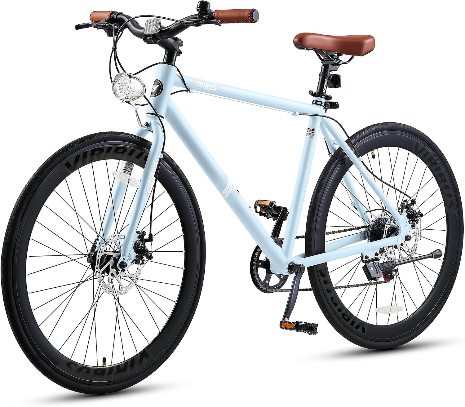 VIRIBUS Hybrid Bikes, 28 inch Mens Hybrid Bicycle 7 Speed with Lightweight Aluminum Frame & Disc Brakes, 700C Retro Vintage Adult Bike for Tall Men & City Commuters 85% Pre-Assembled
