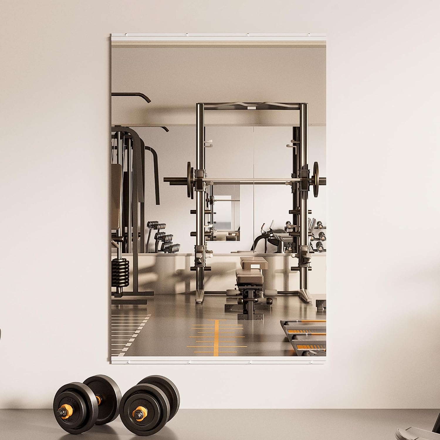 TETOTE Home Gym Mirror for Wall 48' x 32' - 1PC Large Frameless Tempered Glass Workout Exercise Fitness Mirror for Home Gym, Garage, Dance Studio, Yoga, Bedroom, Living Room
