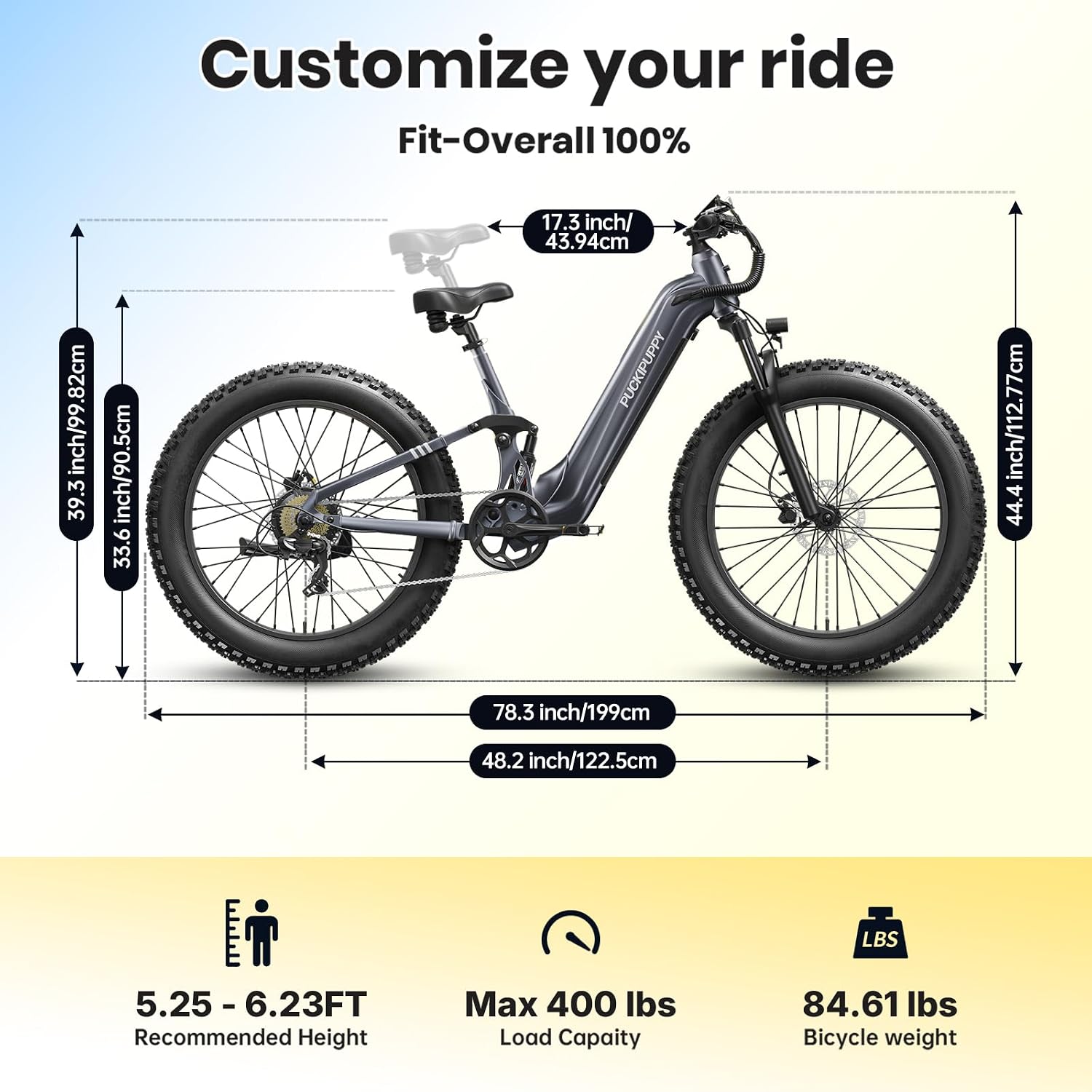 PUCKIPUPPY Battery+Electric Bike for Adults 960W(Peak), 48V 20AH Battery Adult Electric Bicycles, 26' Fat Tire Full Suspension Step-Thru Ebike, 28MPH Mountain Ebike, 7 Speed, 80Miles Range