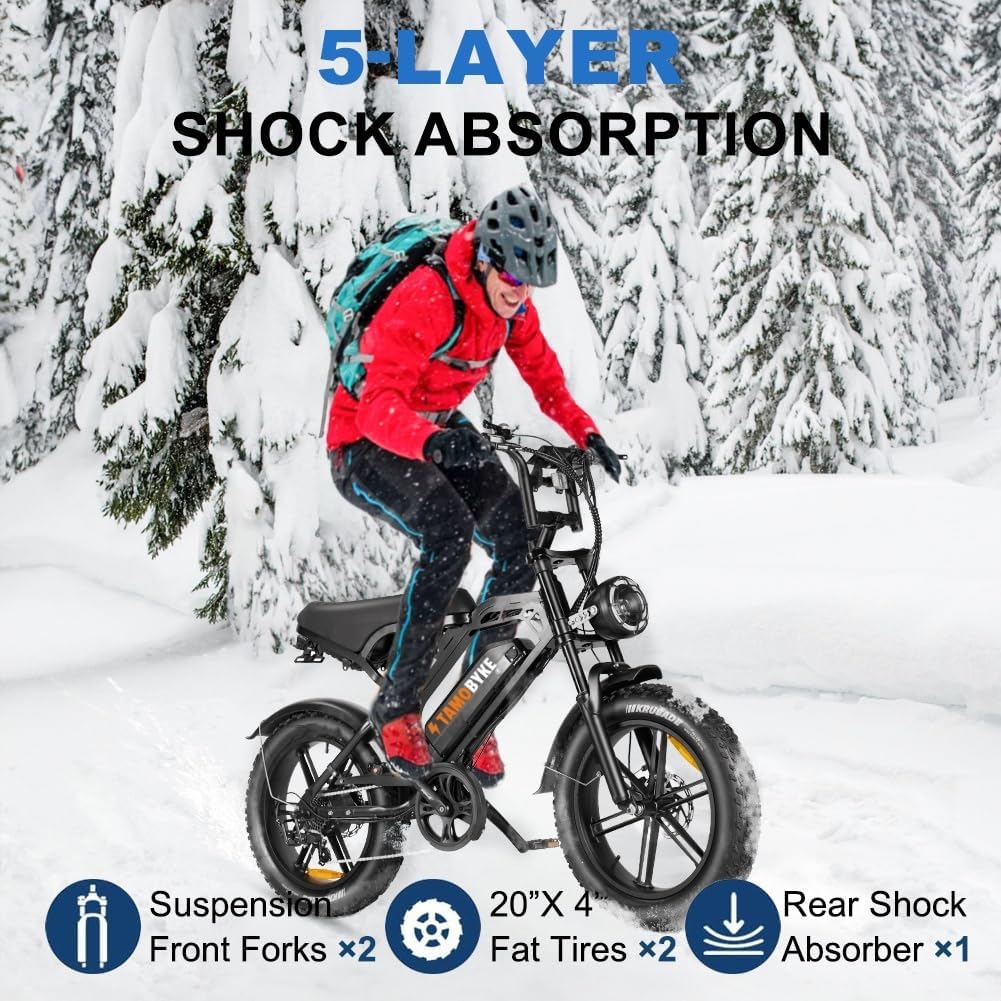 Tamobyke V20 Series Moped 750W/1500W Electric Bike for Adults,28mph/30mph/33mph Ebike&25-68Miles PAS Range,48V15.6ah/18.2ah/ (874Wh) Larger Battery, 20'' Fat Tire Electric Bike,UL 2849 Certified.