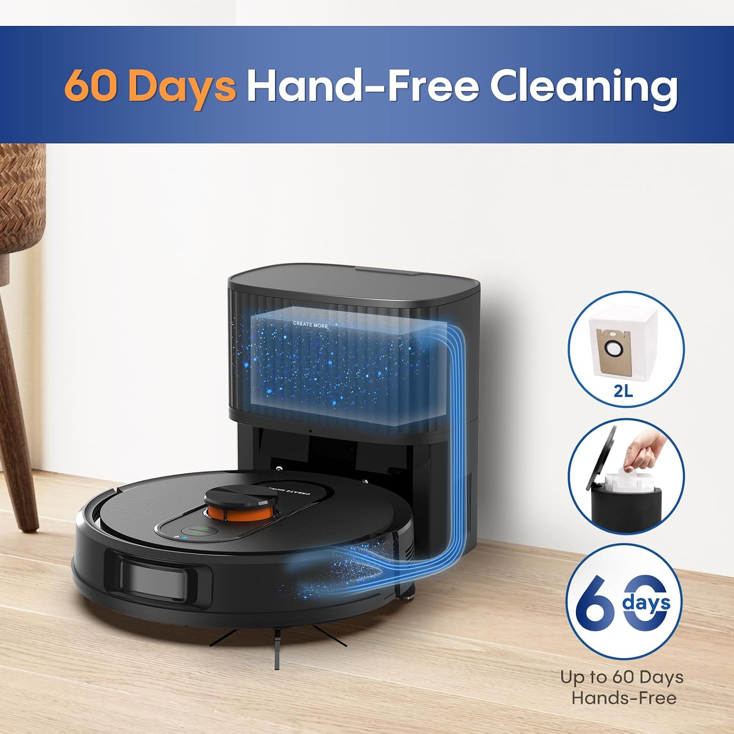 Robot Vacuum and Mop,5000Pa Robotic Vacuum Self Emptying,60 Days Hands-Free, 3-in-1 LiDAR Robot Vacuum Cleaner,Wi-Fi/App/Alexa,Perfect for Pet, Hard Floors, Carpet