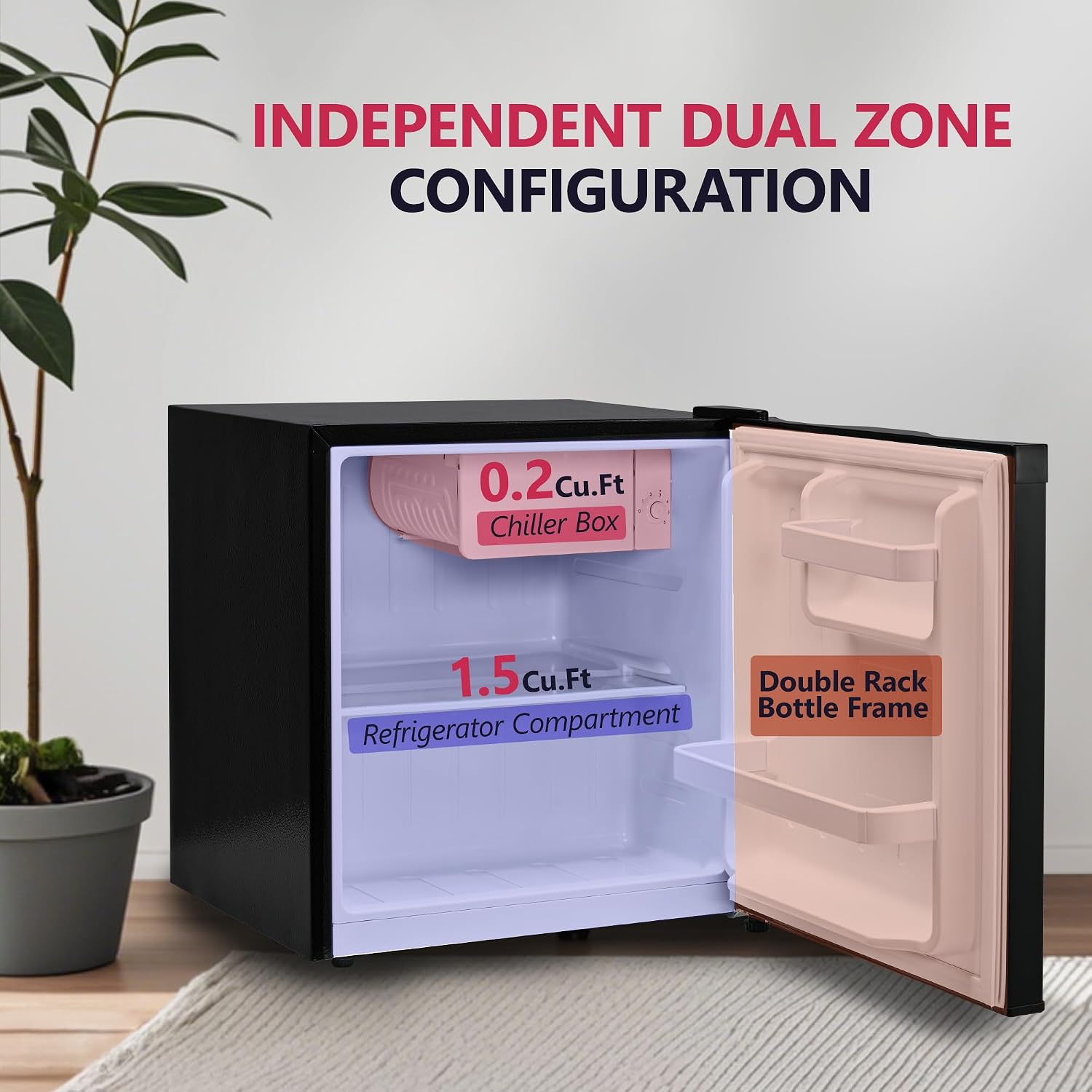 Icyglee 1.7 Cu.Ft Mini Fridge with Freezer, Single Reversible Door Compact Refrigerator, Adjustable Thermostat&Energy Saving Mini Fridge for Bedroom, Dorm, Office, Low Noise, Black