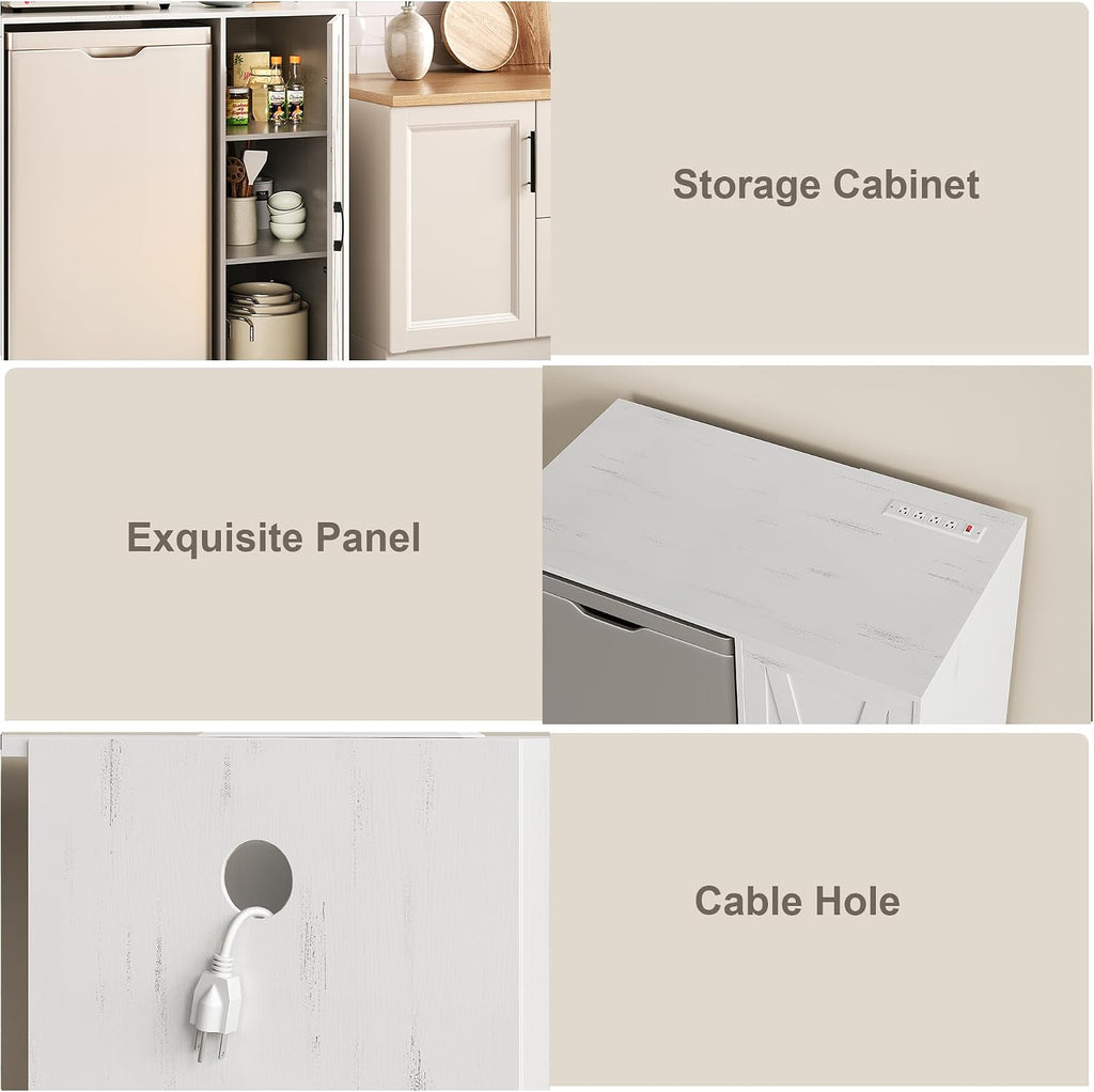 Herture Mini Fridge Cabinet with Storage,Coffee Bar Cabinet with Mini Fridge Space & Power Outlet,Fits 24' Fridge,Home Bar Wine Cabinet for Home,Kitchen,Office & Dorm Vintage White KH01MRE