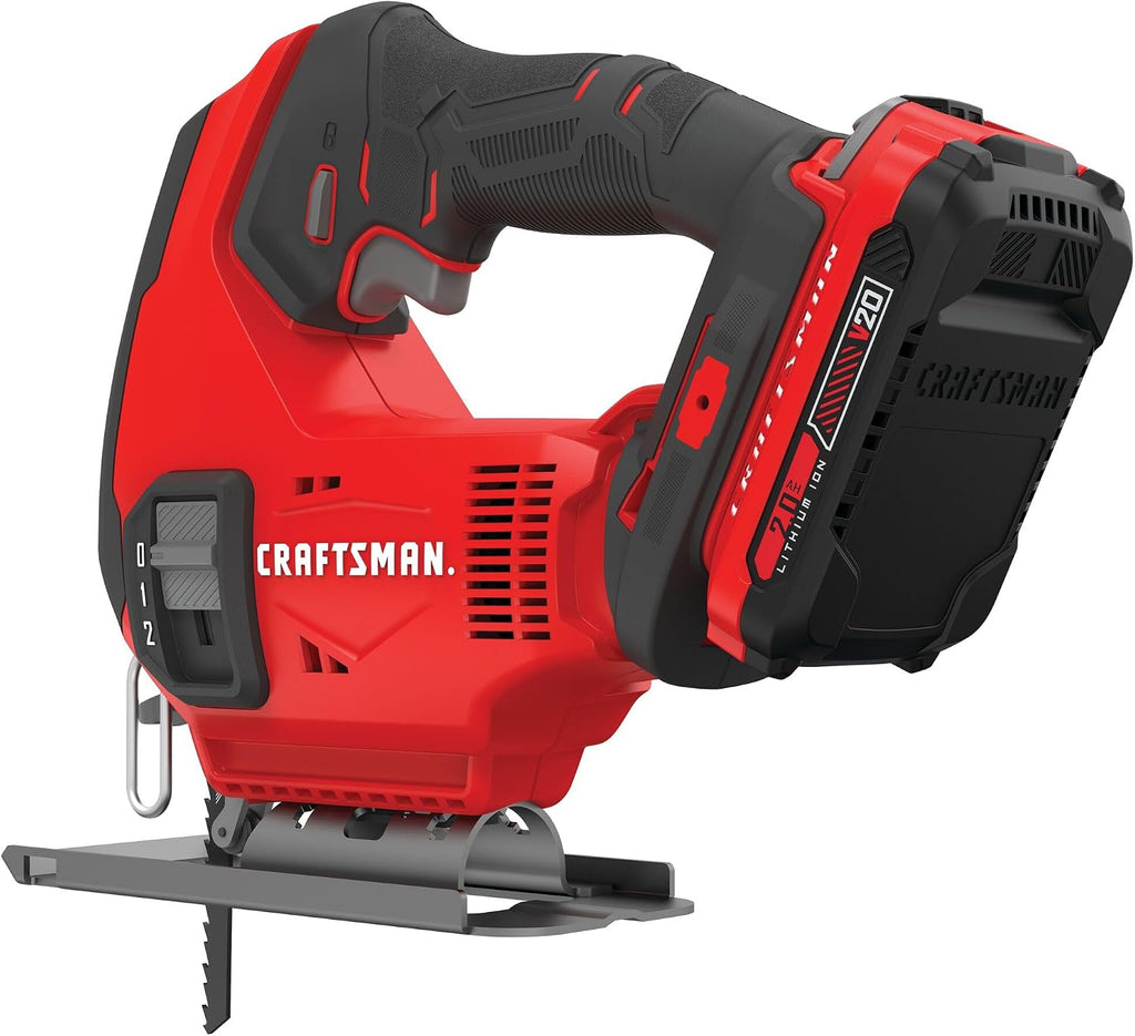 CRAFTSMAN V20 Cordless Jig Saw Kit, 3 Orbital Settings, Up to 2,500 SPM, Battery and Charger Included (CMCS600D1)