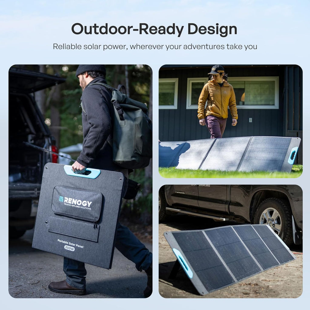 Renogy 200W Portable Solar Panel, 25% High Efficiency N-Type Foldable Solar Charger for Power Station, with Adjustable Kickstand, USB-A Type-C Output, for Camping, RV, SUV, Off-Grid Outdoor Hurricane