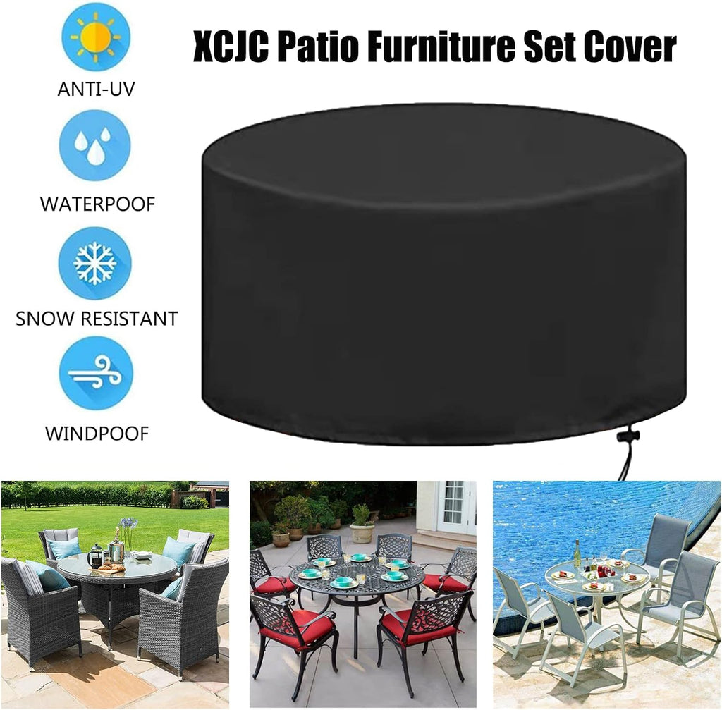 Garden Table Cover Heavy Duty 138' D x 39' H, Round Outdoor Dining Table Chair Set Covers, 100% Waterproof Outdoor Couch Cover, Large Outdoor Stacking Chairs Cover (350x98cm)
