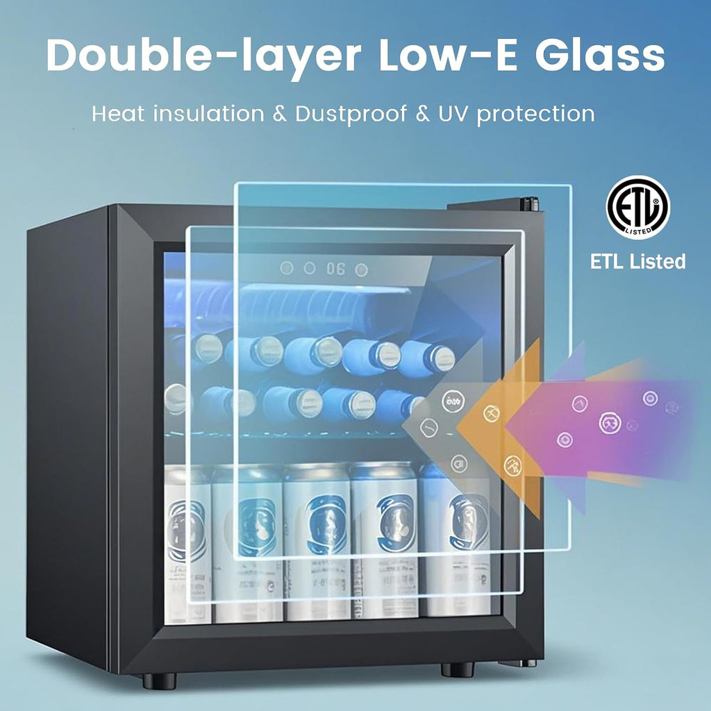 COWSAR Beverage Refrigerator, 50 Cans Wine Cooler, ETL Approved 1.3 Cu.ft Mini Fridge with Glass Door, Adjustable Shelves, Digital Temperature Freestanding Small Drink Fridge for Soda Beer or Wine