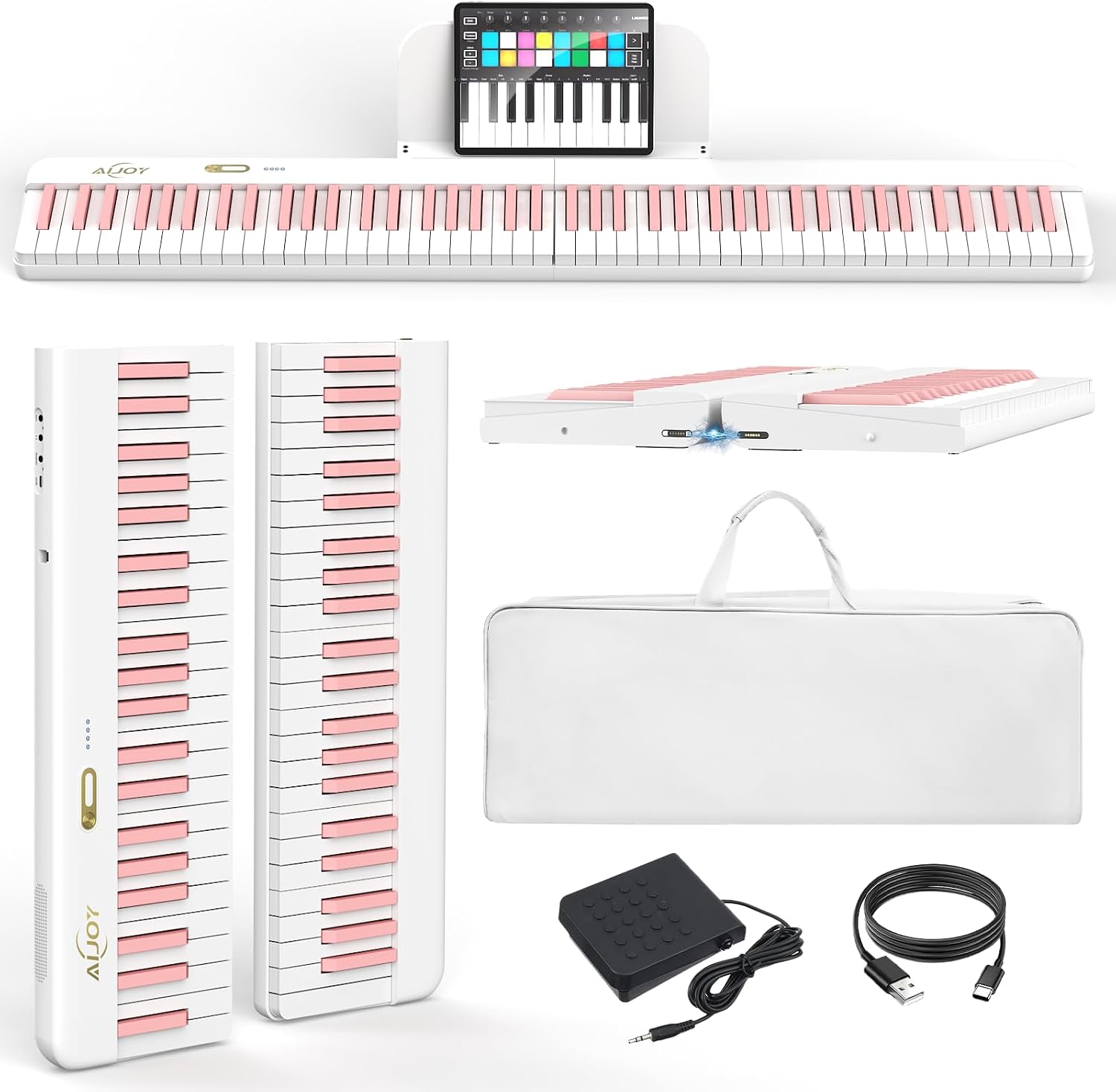 AiJoy 88 Key Split Keyboard Piano with Velocity Sensitive Keys– Magnetic Detachable, Portable & Ultralight, Full-size Travel Piano, USB-MIDI, Carry Case, Birthday Gift for Beginner (ASP-10M)