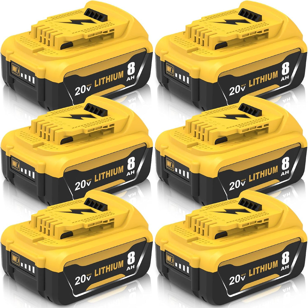 6-Pack Replacement for Dewalt 20V 8.0Ah Lithium-Ion Battery High Capacity 8,000mAh Replacement for DCB200/DCB201/DCB203/DCB206 Battery Compatible with Dewalt 20V Max Tools