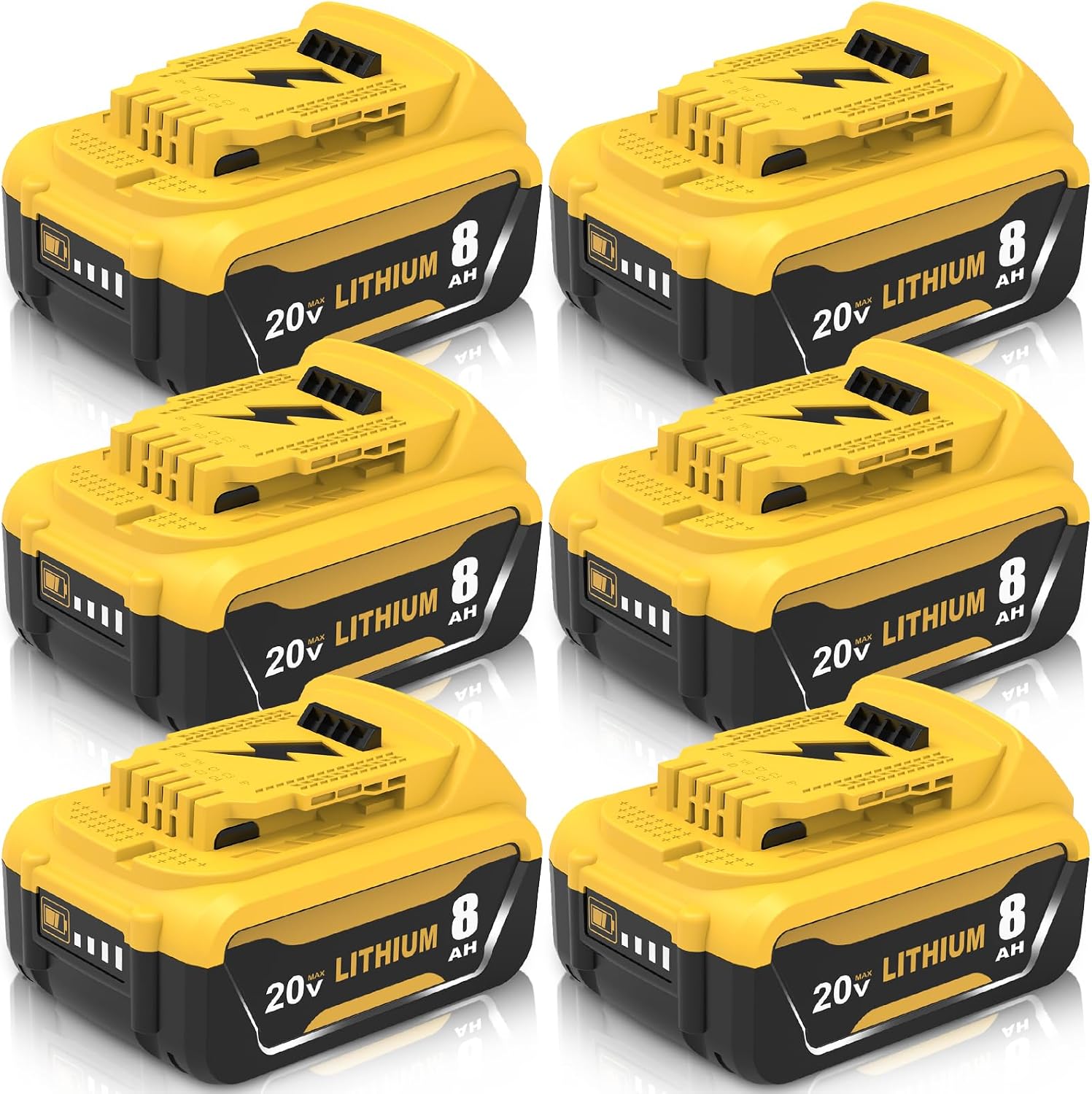 6-Pack Replacement for Dewalt 20V 8.0Ah Lithium-Ion Battery High Capacity 8,000mAh Replacement for DCB200/DCB201/DCB203/DCB206 Battery Compatible with Dewalt 20V Max Tools