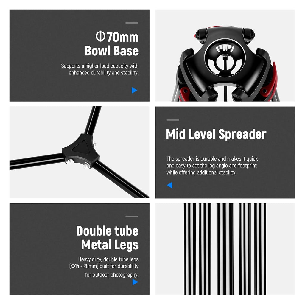 NEEWER 79'/200cm Video Tripod, Heavy Duty Aluminum Alloy Camera Tripod Stand with 360° Fluid Drag Head, QR Plate Compatible with Canon Nikon Sony and Other DSLR Camera Camcorder, Load Up to 17.6lb/8kg