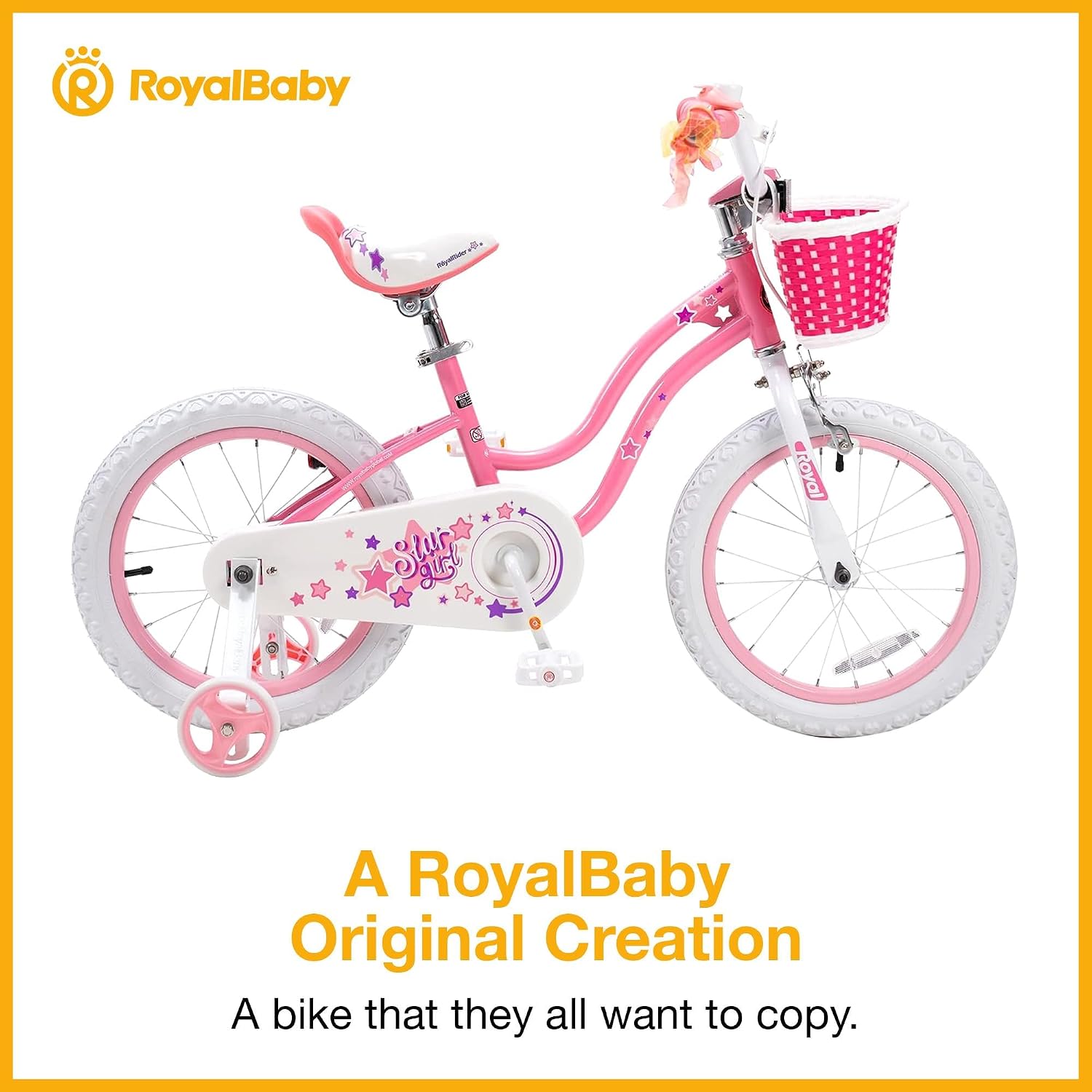 RoyalBaby Girls Bike with Training Wheels, Stargirl Kids Bicycle 12 Inch Toddlers to Big Kids 3-4 Years, Coral Red